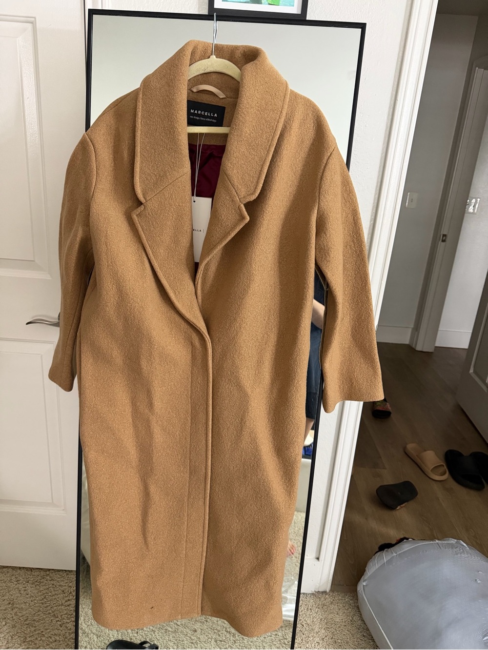 Long Camel Trench Coat with Notch Collar - Picture 3 of 5